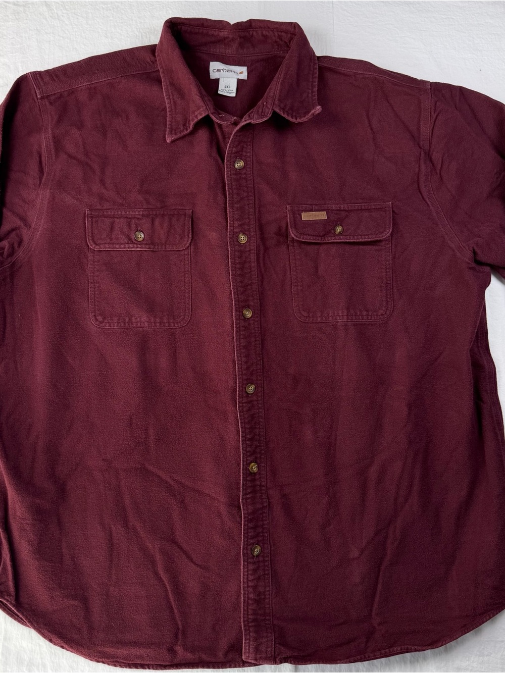 Carhartt Men’s 2XL Maroon Burgundy Chamois Work Shirt Long Sleeve Button Up